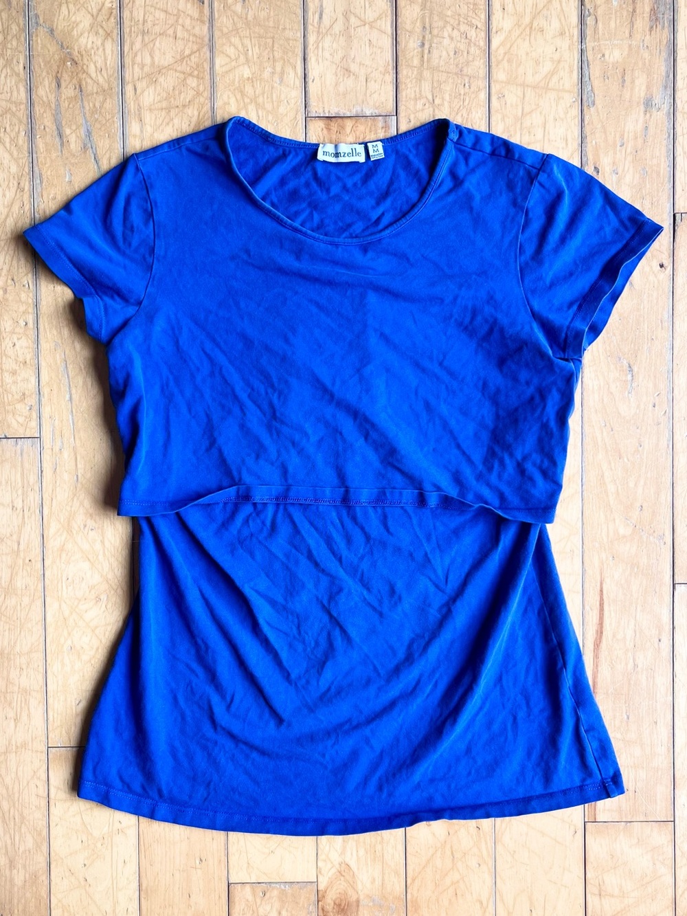 Momzelle Blue Layered Nursing Short Sleeve Top Size Medium
